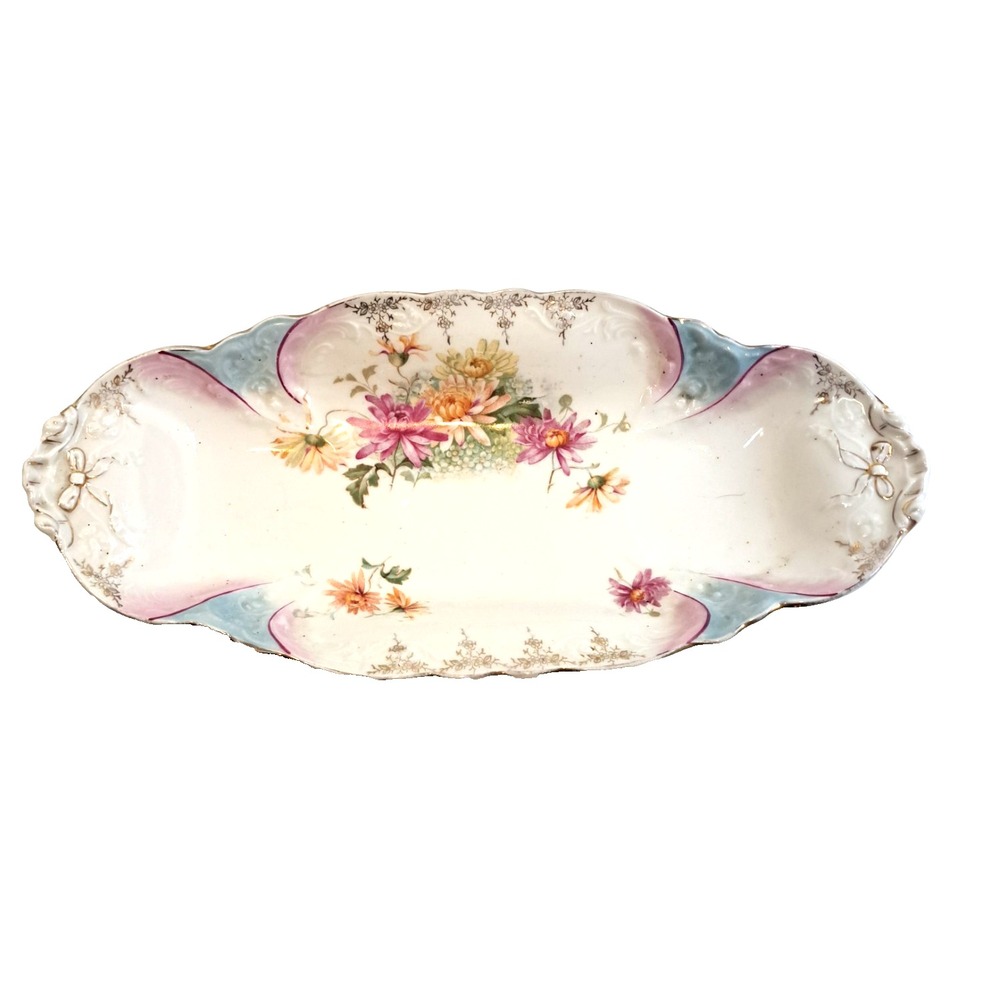 Vintage C.T. Porcelain Germany Made Relish Dish Floral Romantic 12x6" European